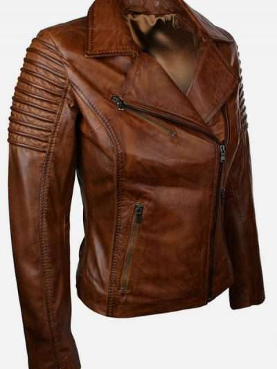 Women Brown Biker Leather Jacket