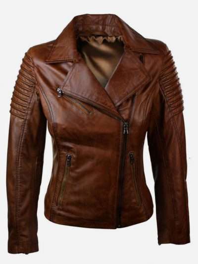Biker Women Brown Real Leather Jacket