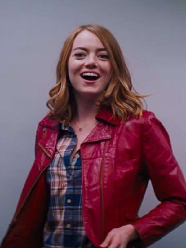 Emma Stone Red Leather Jacket from La La Land