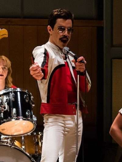 Bohemian Rhapsody Rami Malek White and Red Leather Jacket