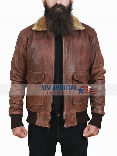 Aviator Brown Leather Jacket