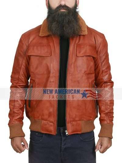 Tan Brown Shearling Leather Jacket