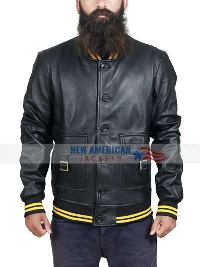 Black Leather Bomber Jacket
