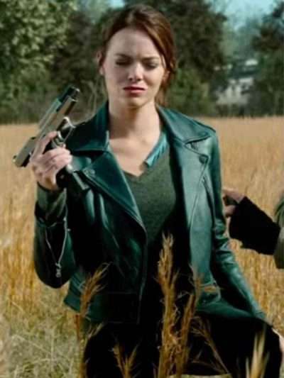 Zombieland Double Tap Emma Stone Green Leather Jacket