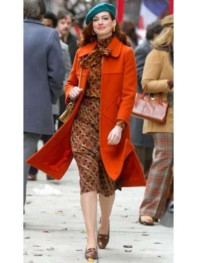 Anne Hathaway Modern Love Lexi Orange Wool Coat