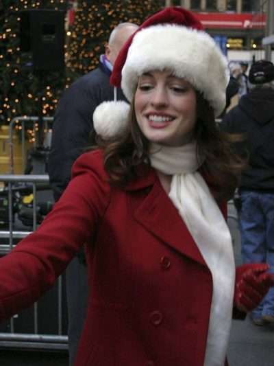 Actress Anne Hathaway Christmas Coat