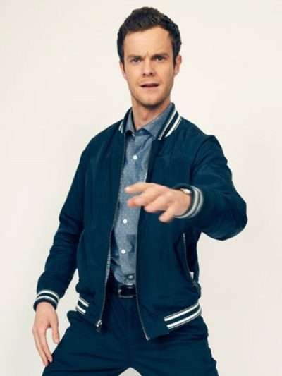 Actor Jack Quaid Blue Varsity Jacket