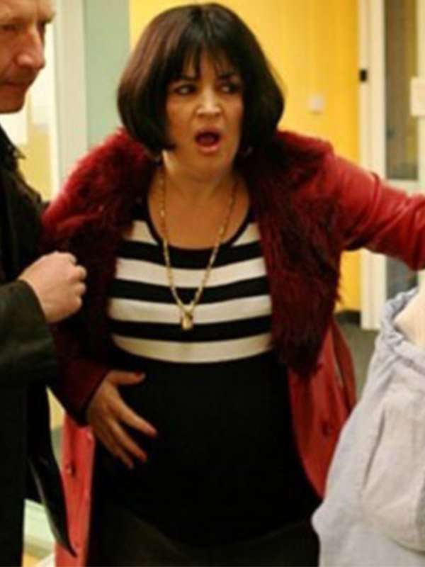 Ruth Jones Red Leather Shearling Coat