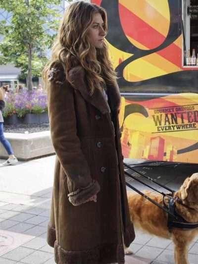 Perry Mattfeld In The Dark Shearling Coat