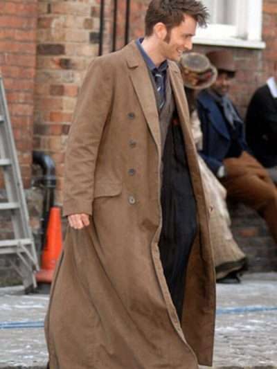 David Tennant Wool Trench Brown Coat