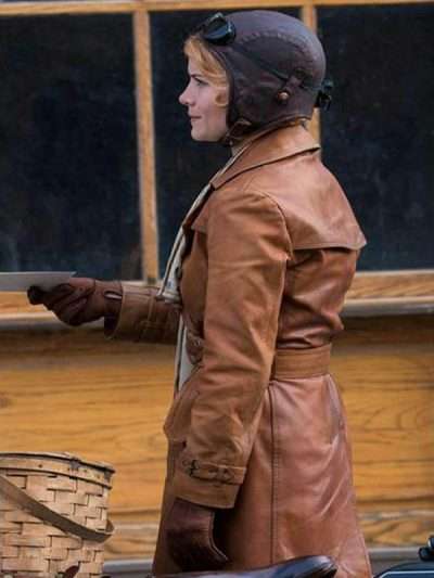 Amelia Davenport TV Series Damnation Tan Brown Leather Coat