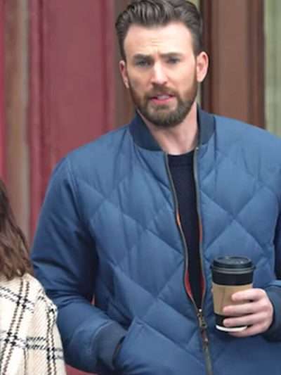 Chris Evans Blue Quilted Bomber Jacket