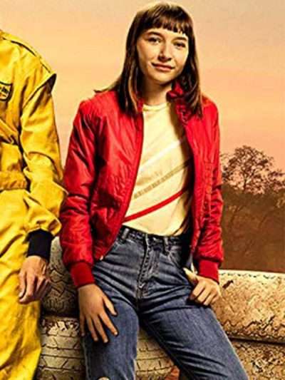 Red Bomber Jacket worn by Christie Hooper in Movie Go