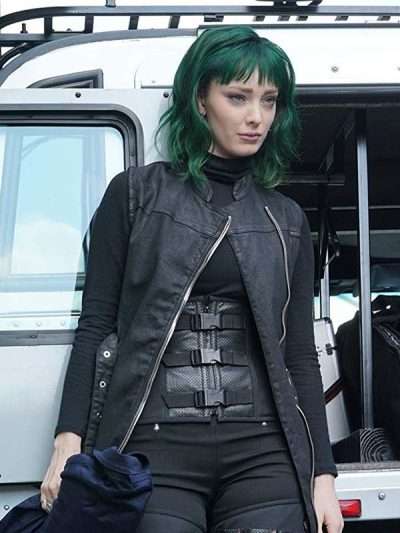 Polaris worn Black Sleeveless Leather Coat in Tv Series The Gifted