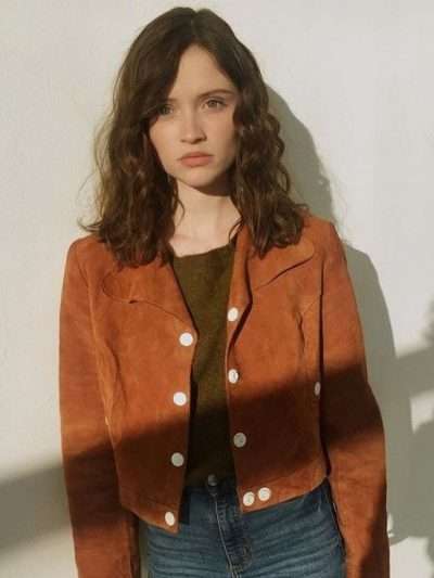 Jack­et in Brown Suede Leather of Manon De­mis­sy in Skam France