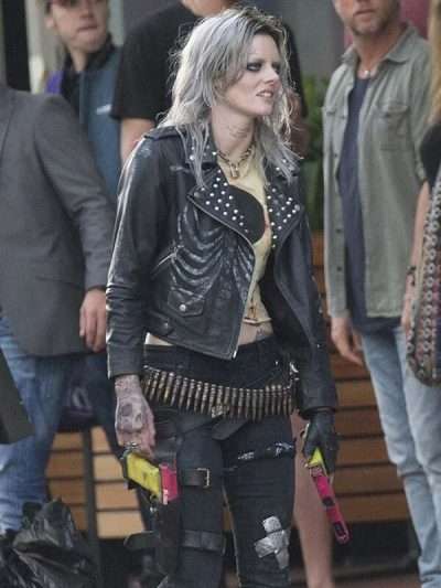 Nix Guns Akimbo Samara Weaving Leather Jacket