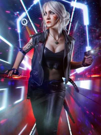 Irine Meier aka Ciri Black Leather Vest From Cyberpunk 2077