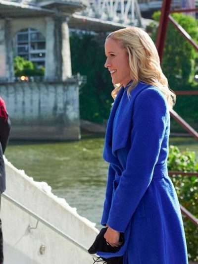 Jessy Schram A Nashville Christmas Carol Blue Wool Coat