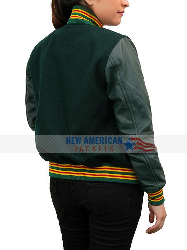 Am I OK Movie Dakota Johnson Green Varsity Jacket