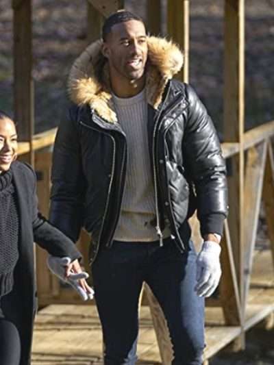 The Bachelor Matt James Black Leather Hooded Jacket
