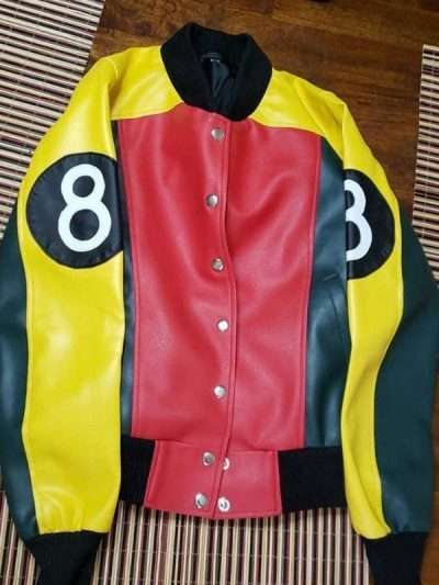 8 Ball Pool Tri-color Leather Bomber Jacket