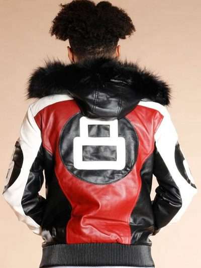 8 Ball Shearling Leather Hooded Jacket