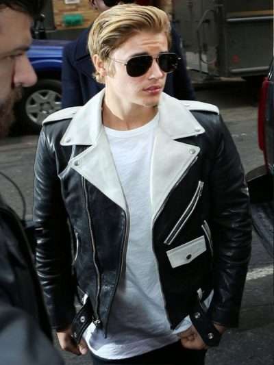 Justin Bieber Black & White Leather Jacket