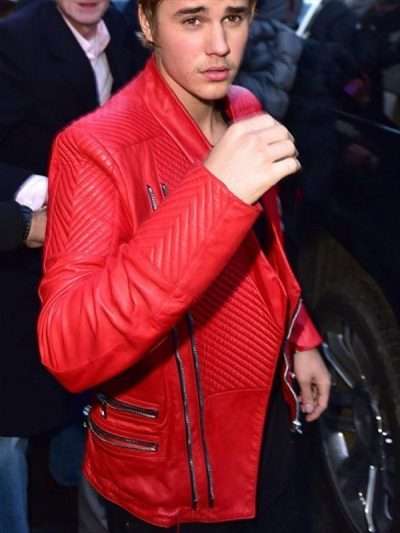 Justin Bieber Quilted Red Leather Jacket