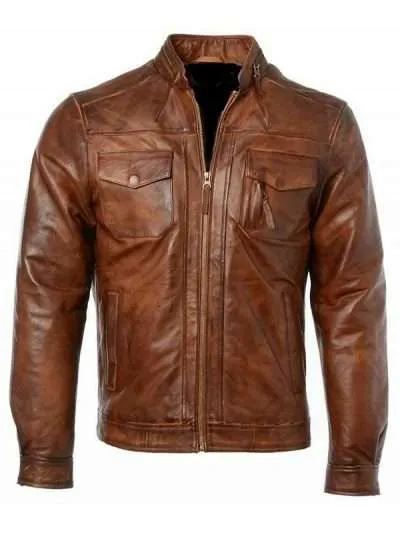 Mens Genuine Motorcycle Distressed Cafe Racer Leather Jacket