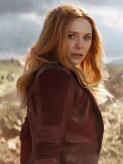 Elizabeth Olsen Leather Coat