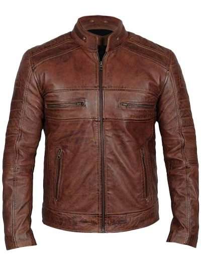 Men’s Cafe Racer Brown Distressed Leather Jacket
