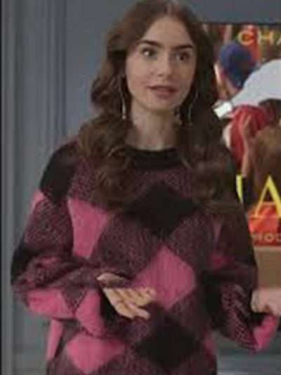 Emily In Paris Lily Collins Pink Woolen Sweater