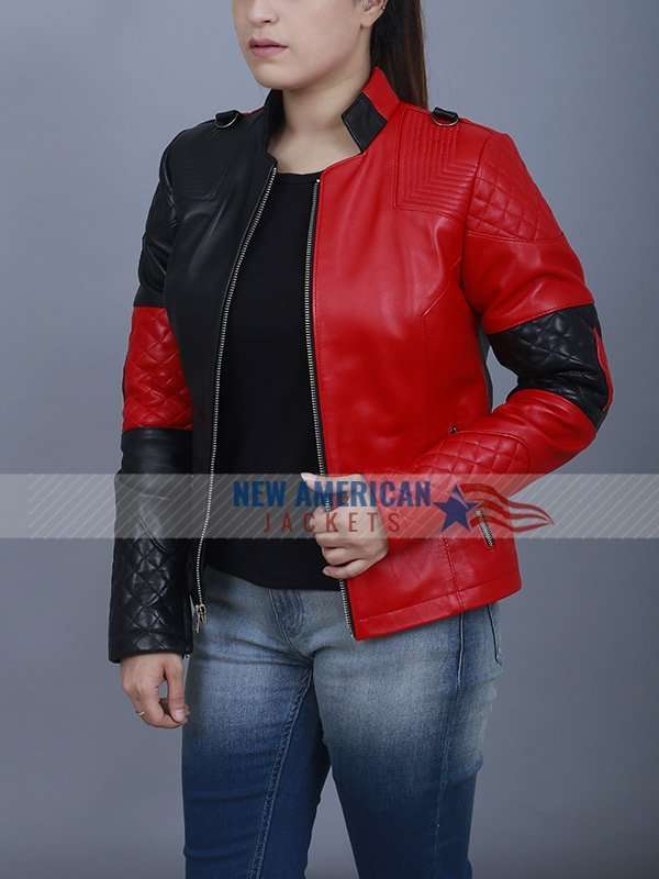 Harley Quinn Red Leather Jacket