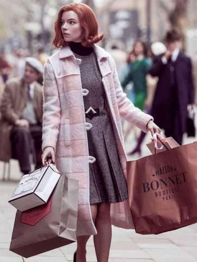 The Queen’s Gambit TV Series Beth Harmon Pink Wool Coat