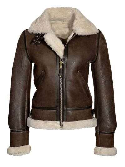 Avaiator Brown Leather Jacket for Womens