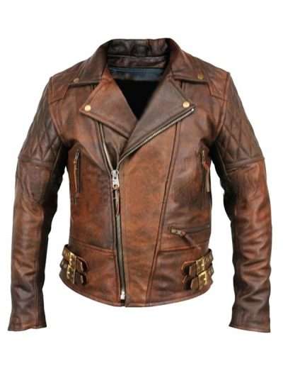 Vintage Cafe Racer Biker Brown Leather Jacket