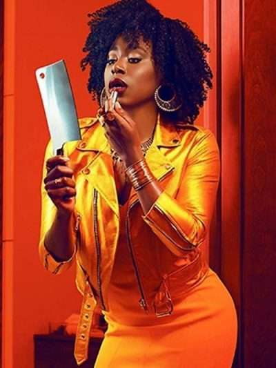 Kirby Howell Baptiste Why Women Kill Taylor Harding Yellow Biker Leather Jacket