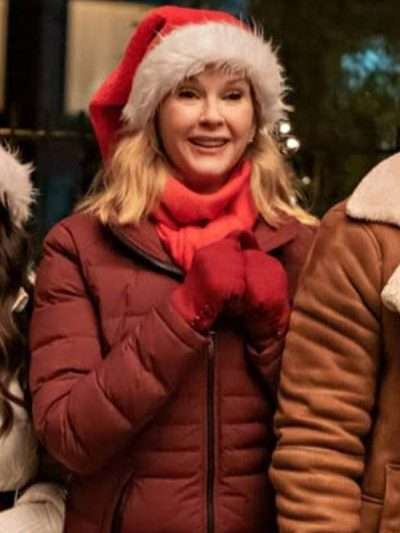 Love Hard 2021 Rebecca Staab Maroon Puffer Coat