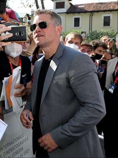 The Last Duel 2021 Movie Premiere Event Matt Damon Gray Blazer Coat