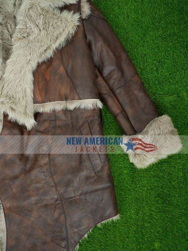 Sam Corlett Tv Series Vikings Valhalla Leif Eriksson Shearling Distressed Brown Leather Coat
