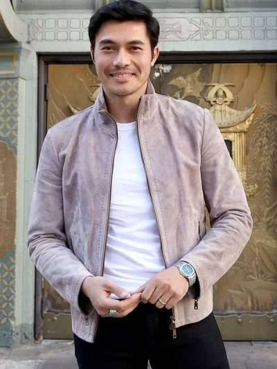 Henry Golding Snake Eyes 2021 Movie Premiere Event Pink Leather Jacket