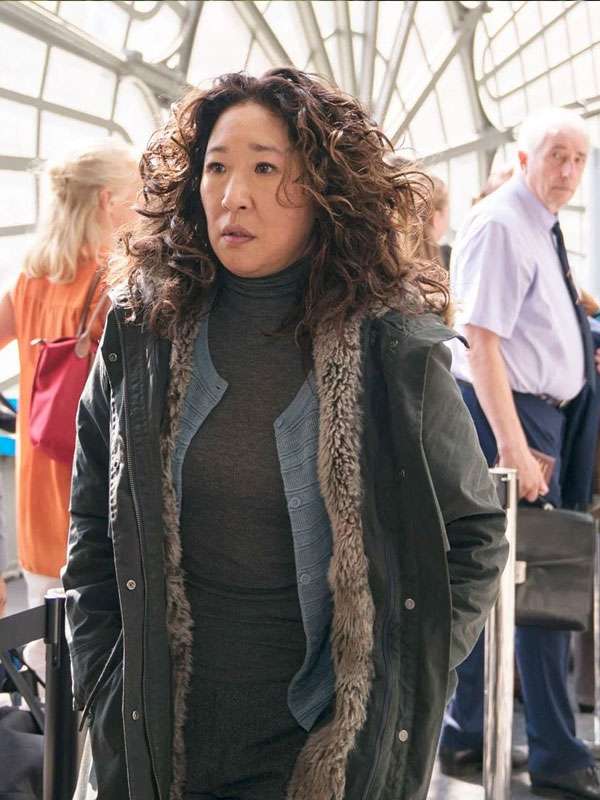 Killing Eve Sandra Oh Grey Hooded Coat