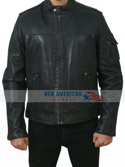 Premium Quality Leather Jacket with Sleeve Zipper Pocket for Men