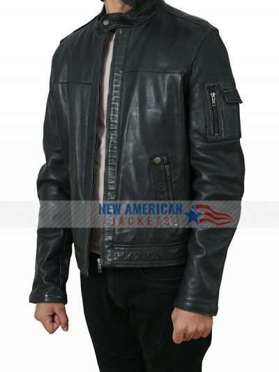 Premium Quality Leather Jacket with Sleeve Zipper Pocket for Men