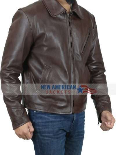 Brown Leather Jacket Vintage Style For Mens