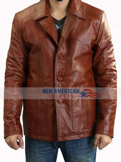 Classic Style Brown Real Leather Jacket For Mens