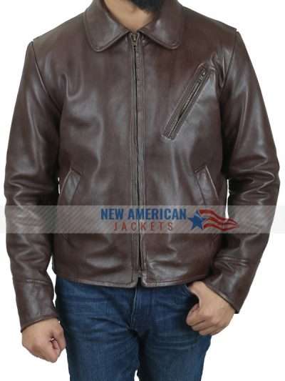 Mens Brown Real Leather Vintage Style Jacket