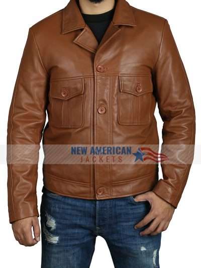 Mens Casual Slim Fit Flap Pocket Real Leather Jacket