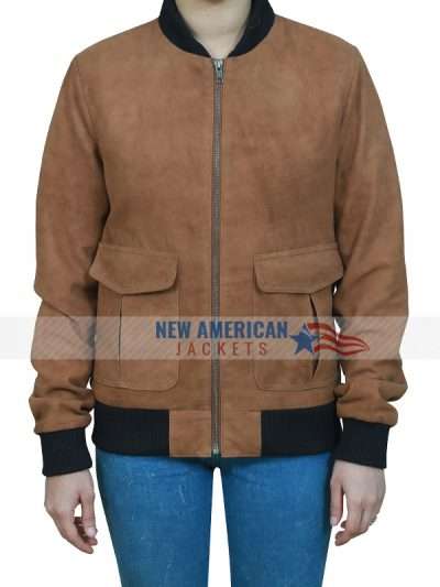 Womens Brown Bomber Suede Leather Jacket