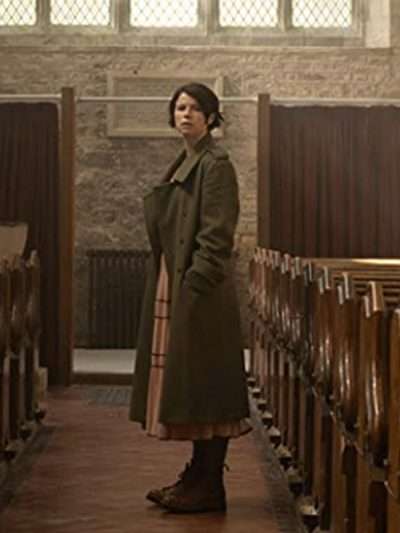 Jessie Buckley Men Green Wool Trench Coat